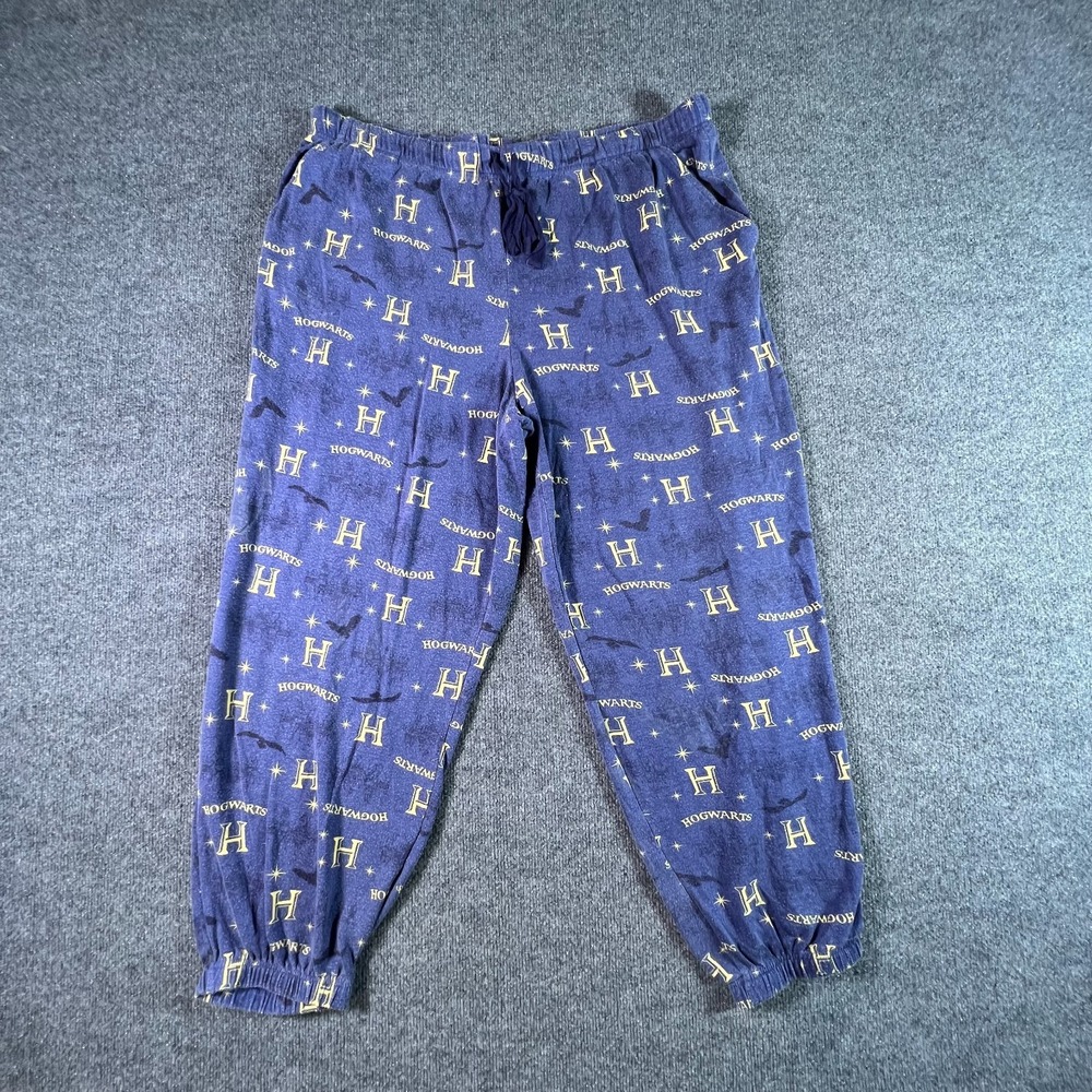 Harry Potter Hogwarts Pajama Pants Mens 2XL Blue Drawstring Stars Cozy Sleepwear